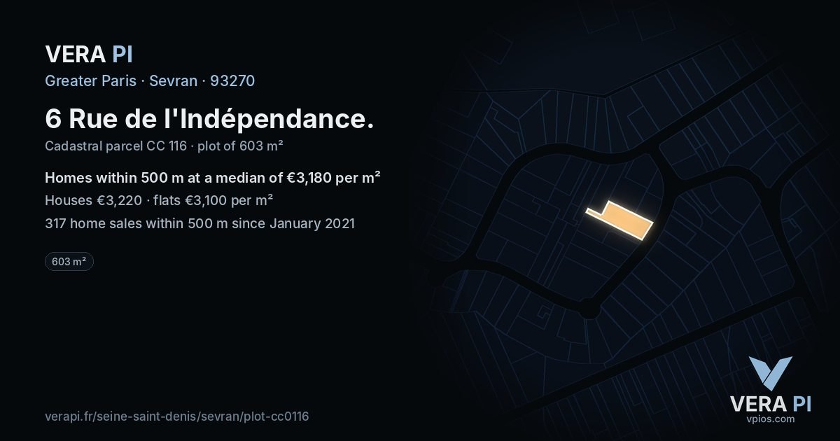 6 Rue de l'Indépendance, Sevran at night – the plot lit, the parcels around coloured by the prices near them