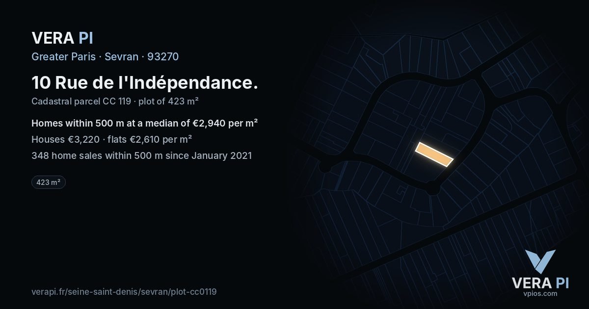 10 Rue de l'Indépendance, Sevran at night – the plot lit, the parcels around coloured by the prices near them