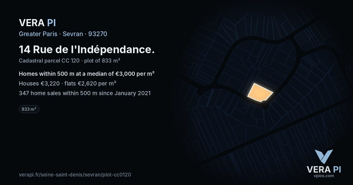 14 Rue de l'Indépendance, Sevran at night – the plot lit, the parcels around coloured by the prices near them