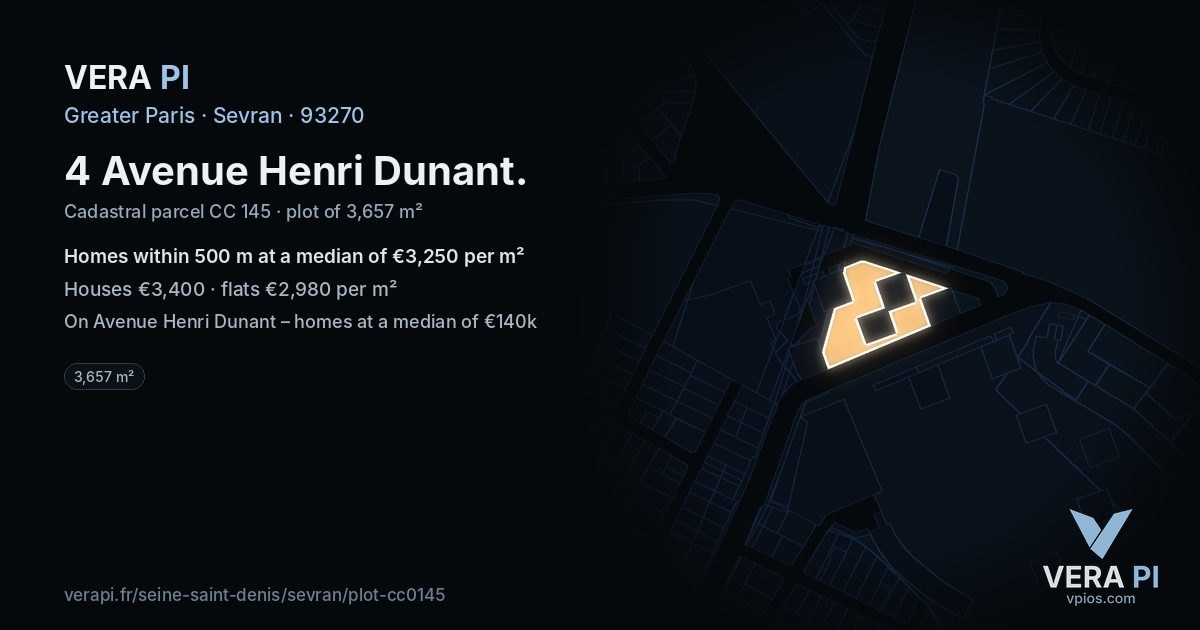 4 Avenue Henri Dunant, Sevran at night – the plot lit, the parcels around coloured by the prices near them