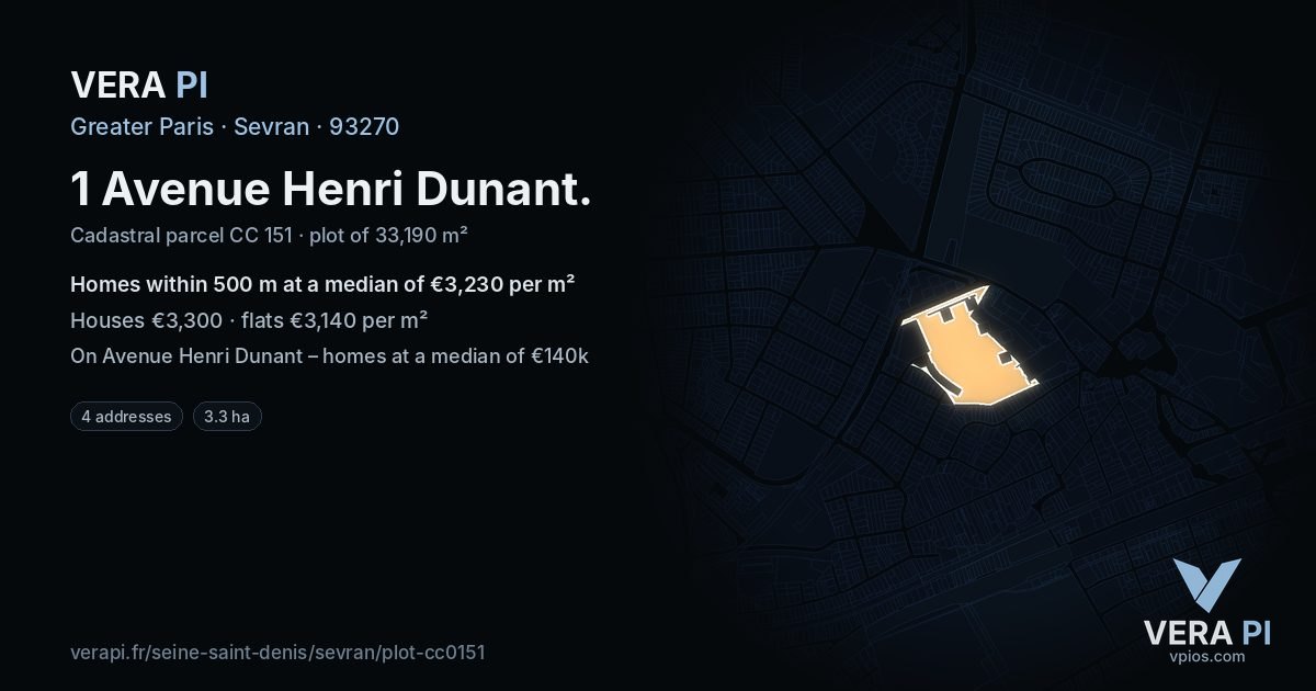 1 Avenue Henri Dunant, Sevran at night – the plot lit, the parcels around coloured by the prices near them