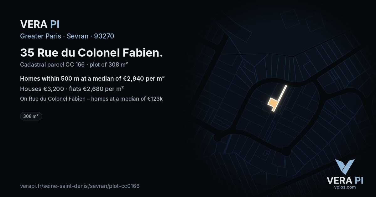35 Rue du Colonel Fabien, Sevran at night – the plot lit, the parcels around coloured by the prices near them