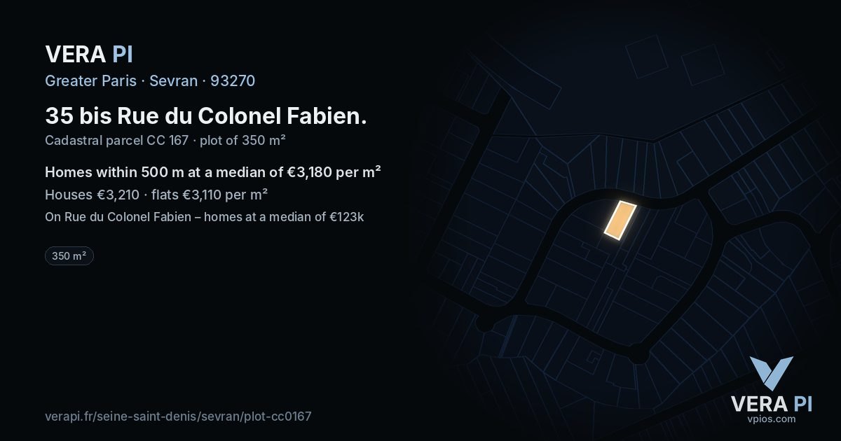 35 bis Rue du Colonel Fabien, Sevran at night – the plot lit, the parcels around coloured by the prices near them