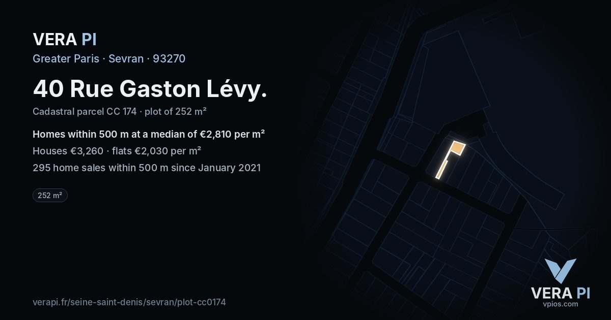 40 Rue Gaston Lévy, Sevran at night – the plot lit, the parcels around coloured by the prices near them