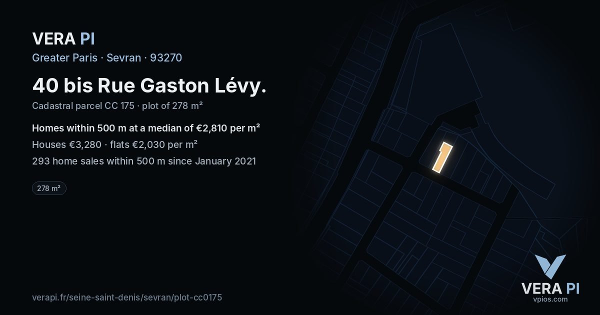 40 bis Rue Gaston Lévy, Sevran at night – the plot lit, the parcels around coloured by the prices near them