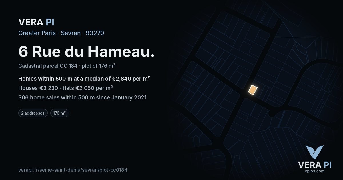 6 Rue du Hameau, Sevran at night – the plot lit, the parcels around coloured by the prices near them