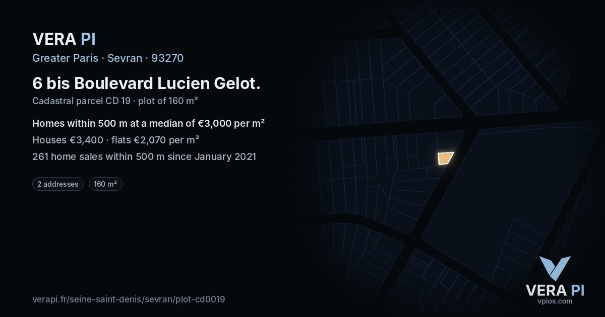 6 bis Boulevard Lucien Gelot, Sevran at night – the plot lit, the parcels around coloured by the prices near them