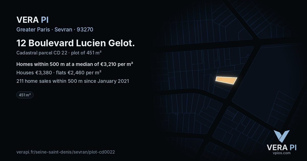 12 Boulevard Lucien Gelot, Sevran at night – the plot lit, the parcels around coloured by the prices near them