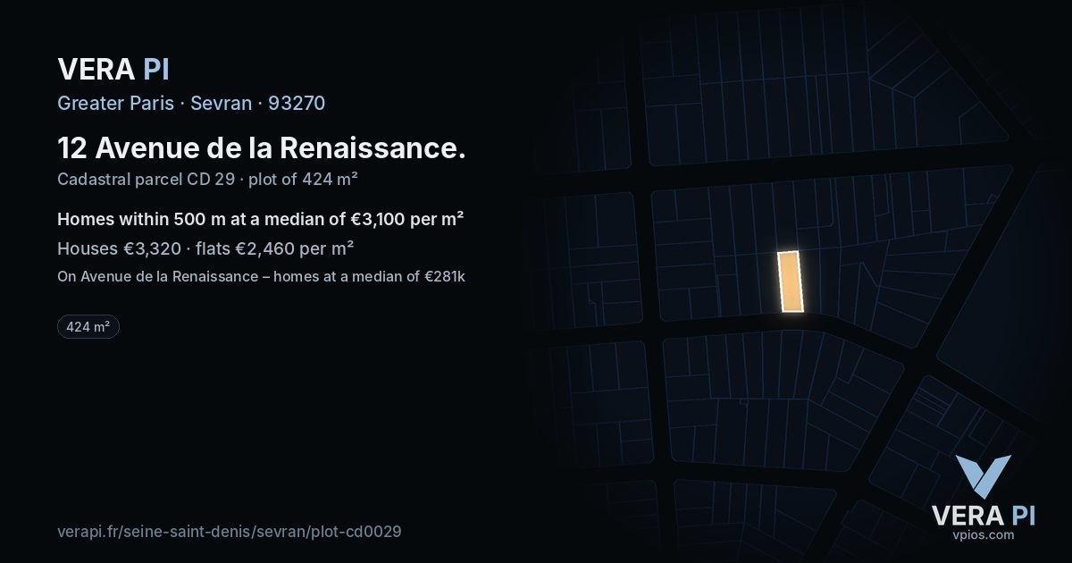 12 Avenue de la Renaissance, Sevran at night – the plot lit, the parcels around coloured by the prices near them