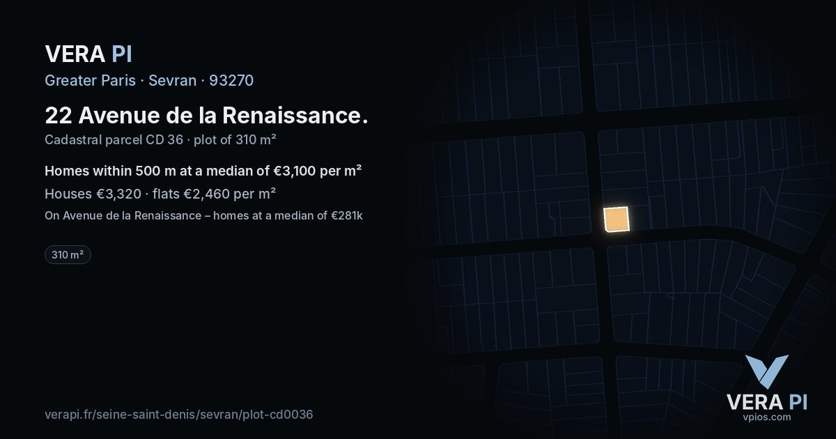 22 Avenue de la Renaissance, Sevran at night – the plot lit, the parcels around coloured by the prices near them