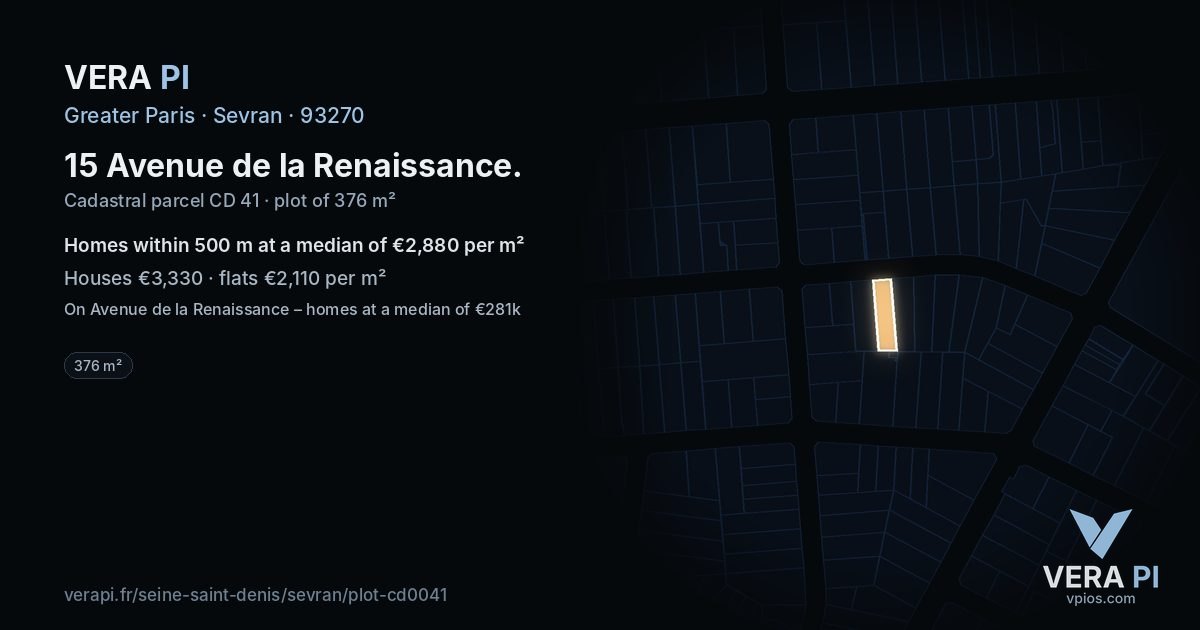 15 Avenue de la Renaissance, Sevran at night – the plot lit, the parcels around coloured by the prices near them