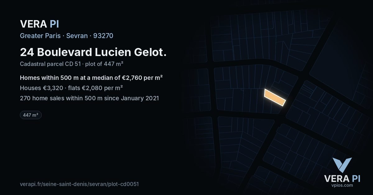 24 Boulevard Lucien Gelot, Sevran at night – the plot lit, the parcels around coloured by the prices near them