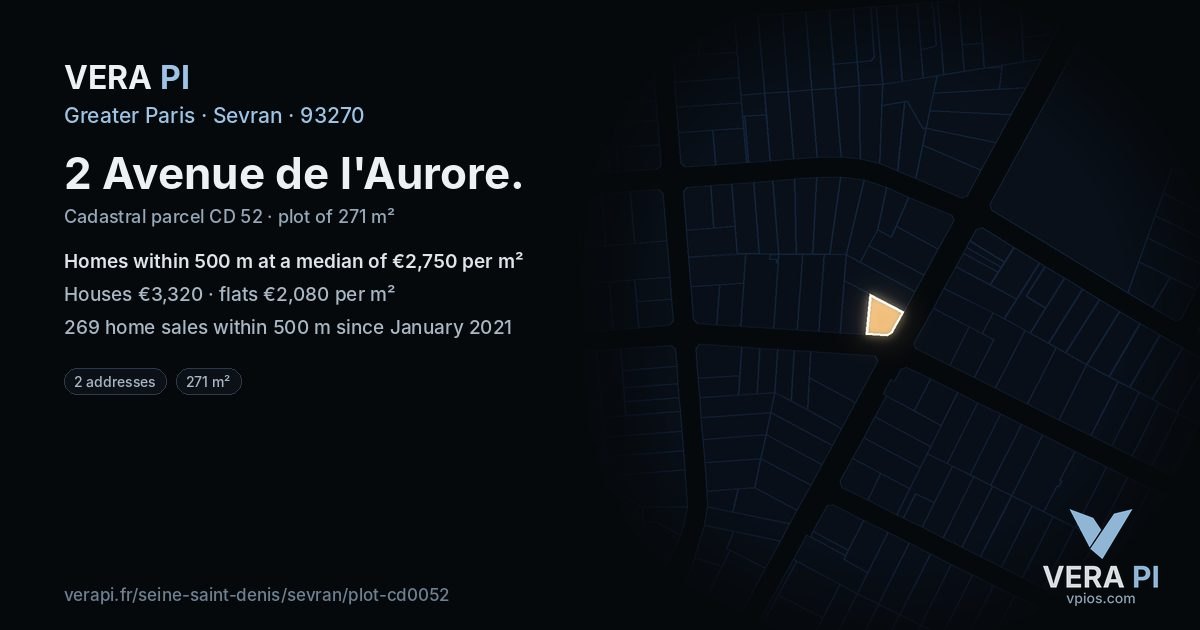 2 Avenue de l'Aurore, Sevran at night – the plot lit, the parcels around coloured by the prices near them