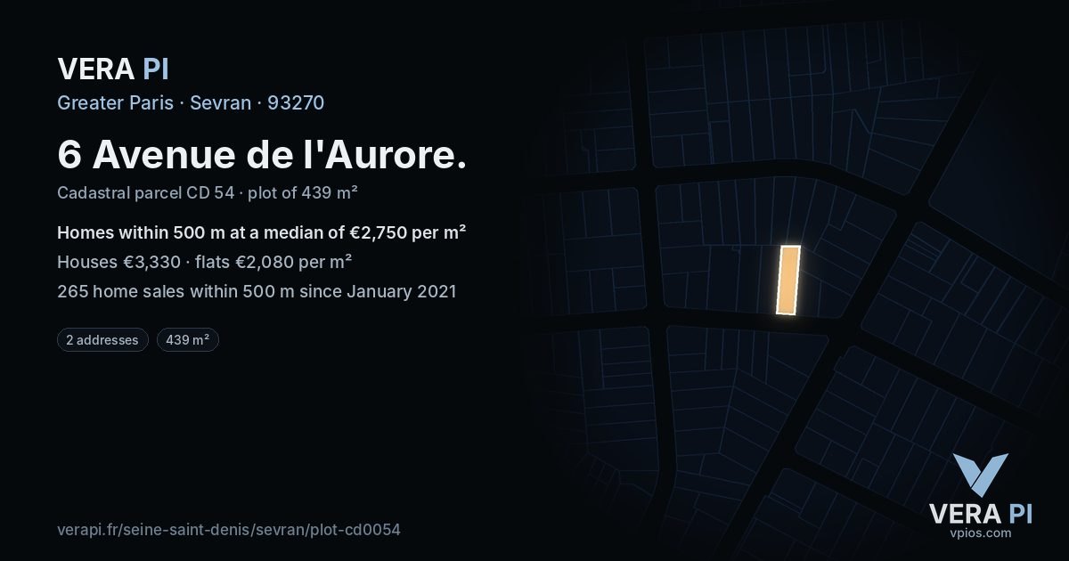 6 Avenue de l'Aurore, Sevran at night – the plot lit, the parcels around coloured by the prices near them