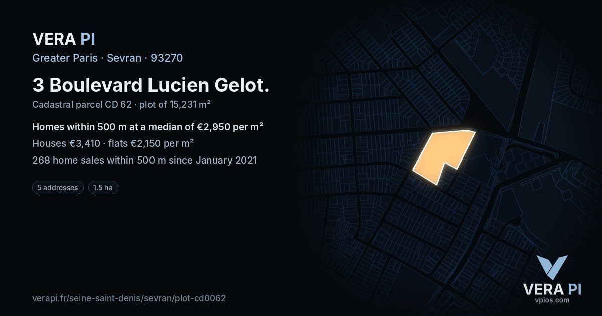 3 Boulevard Lucien Gelot, Sevran at night – the plot lit, the parcels around coloured by the prices near them