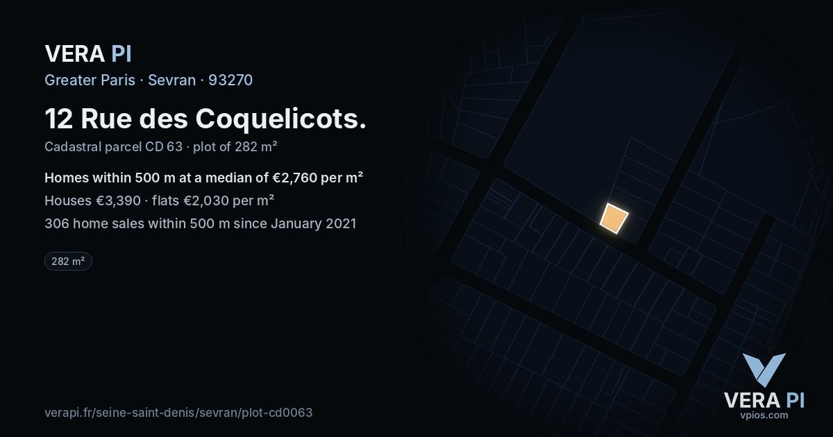 12 Rue des Coquelicots, Sevran at night – the plot lit, the parcels around coloured by the prices near them