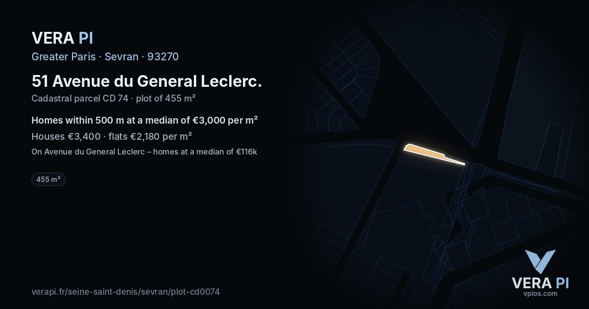 51 Avenue du General Leclerc, Sevran at night – the plot lit, the parcels around coloured by the prices near them