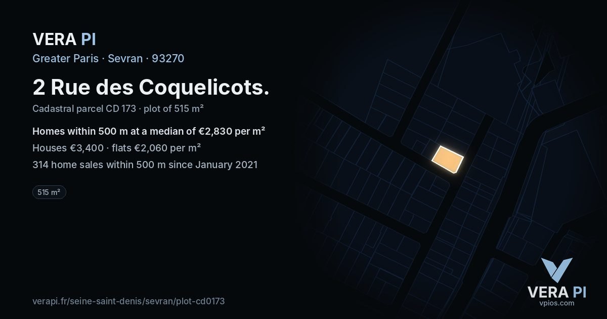 2 Rue des Coquelicots, Sevran at night – the plot lit, the parcels around coloured by the prices near them