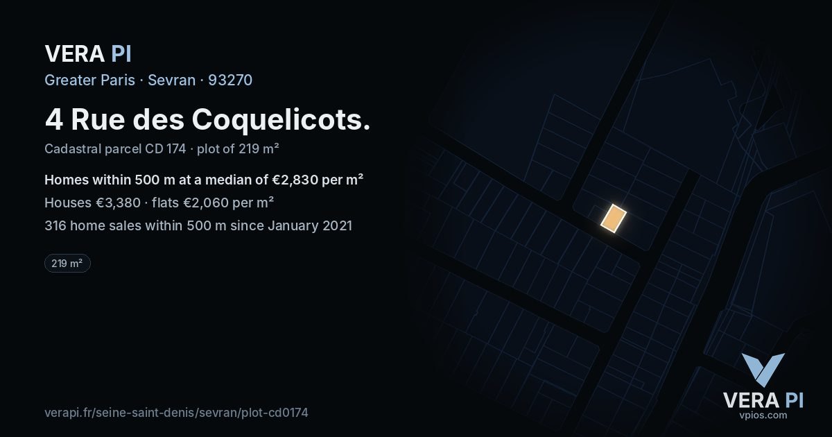 4 Rue des Coquelicots, Sevran at night – the plot lit, the parcels around coloured by the prices near them