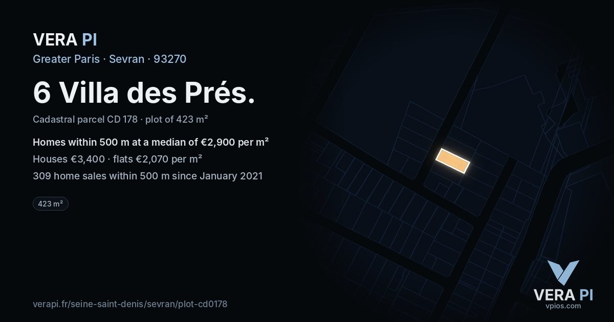 6 Villa des Prés, Sevran at night – the plot lit, the parcels around coloured by the prices near them