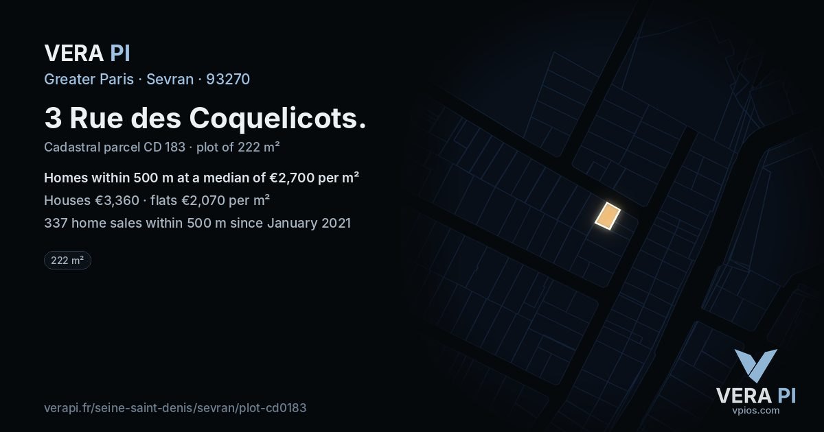 3 Rue des Coquelicots, Sevran at night – the plot lit, the parcels around coloured by the prices near them