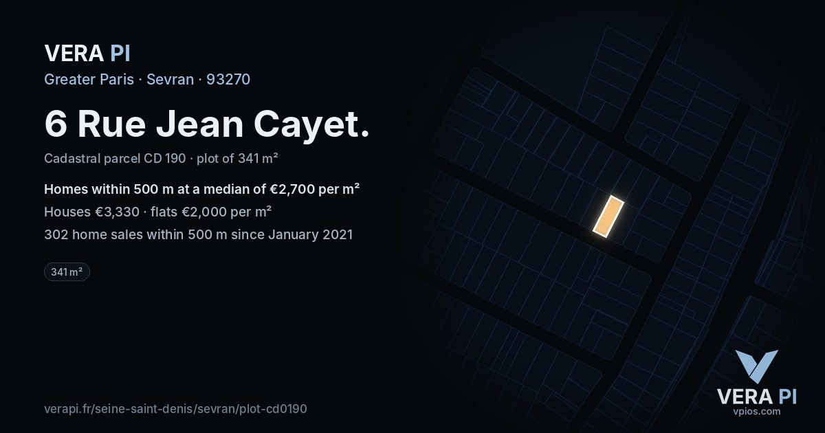 6 Rue Jean Cayet, Sevran at night – the plot lit, the parcels around coloured by the prices near them