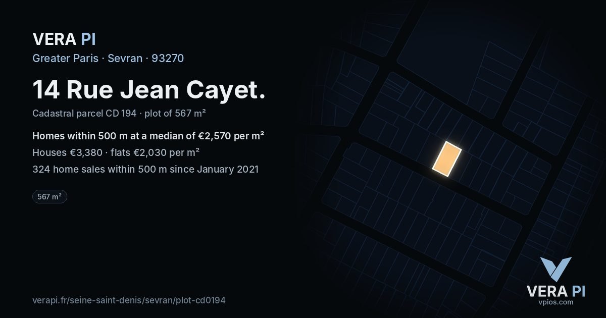 14 Rue Jean Cayet, Sevran at night – the plot lit, the parcels around coloured by the prices near them