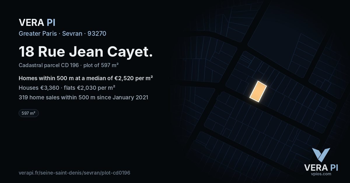18 Rue Jean Cayet, Sevran at night – the plot lit, the parcels around coloured by the prices near them