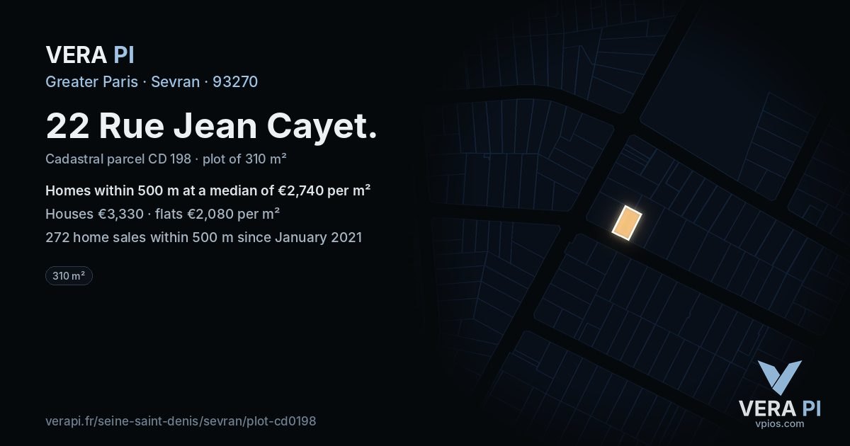 22 Rue Jean Cayet, Sevran at night – the plot lit, the parcels around coloured by the prices near them