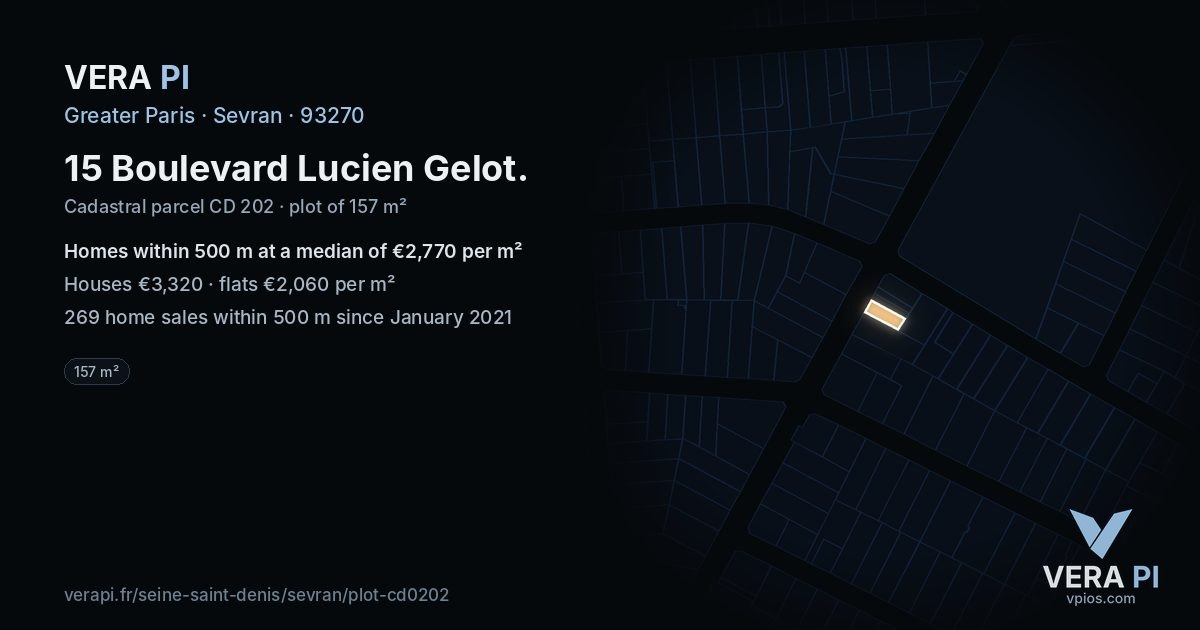 15 Boulevard Lucien Gelot, Sevran at night – the plot lit, the parcels around coloured by the prices near them