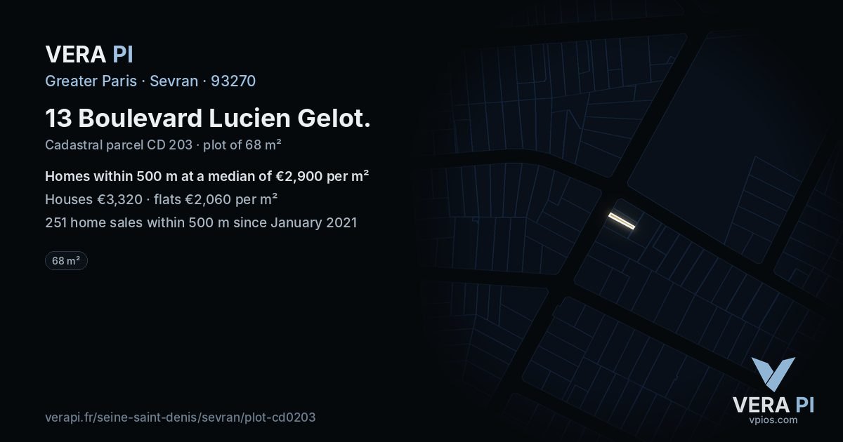 13 Boulevard Lucien Gelot, Sevran at night – the plot lit, the parcels around coloured by the prices near them
