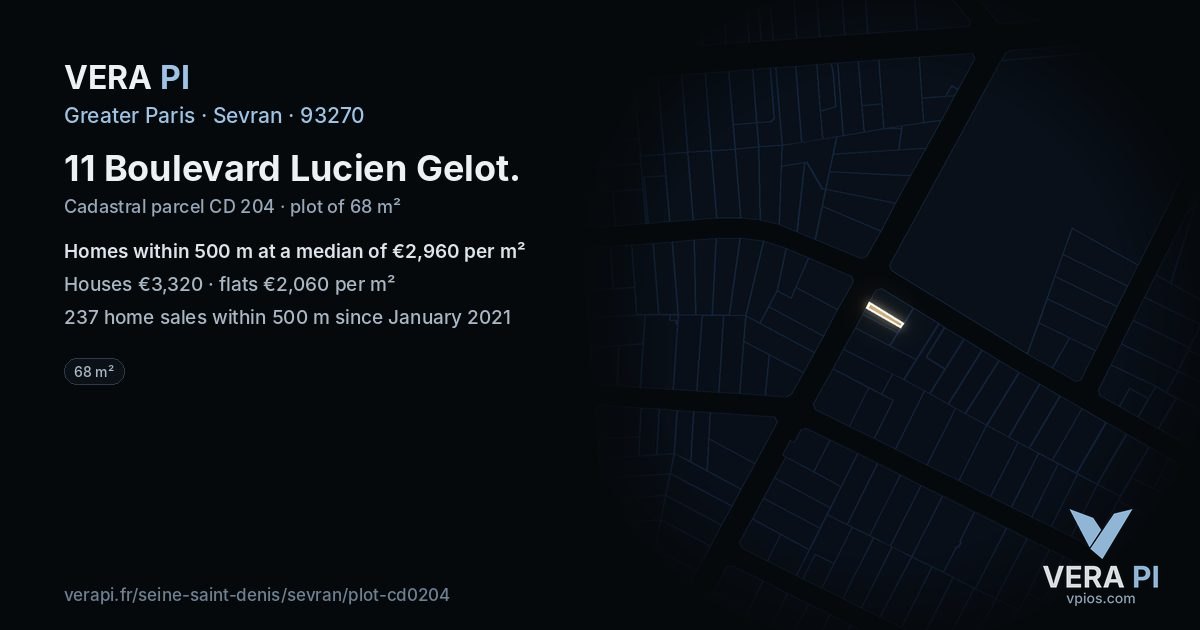 11 Boulevard Lucien Gelot, Sevran at night – the plot lit, the parcels around coloured by the prices near them