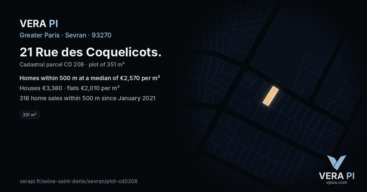 21 Rue des Coquelicots, Sevran at night – the plot lit, the parcels around coloured by the prices near them