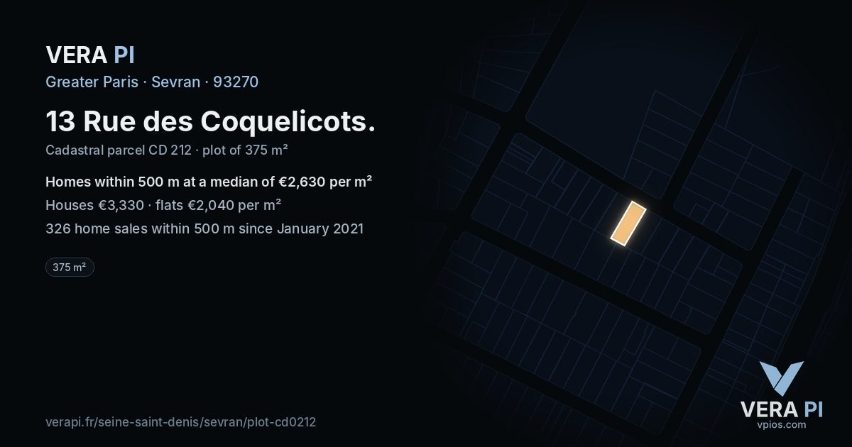 13 Rue des Coquelicots, Sevran at night – the plot lit, the parcels around coloured by the prices near them