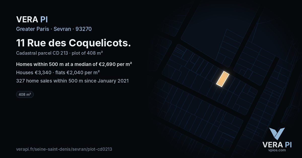 11 Rue des Coquelicots, Sevran at night – the plot lit, the parcels around coloured by the prices near them