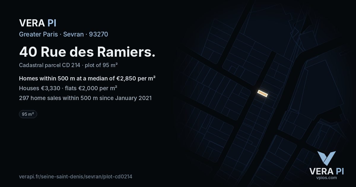 40 Rue des Ramiers, Sevran at night – the plot lit, the parcels around coloured by the prices near them