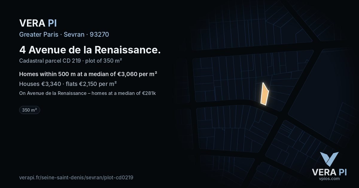 4 Avenue de la Renaissance, Sevran at night – the plot lit, the parcels around coloured by the prices near them
