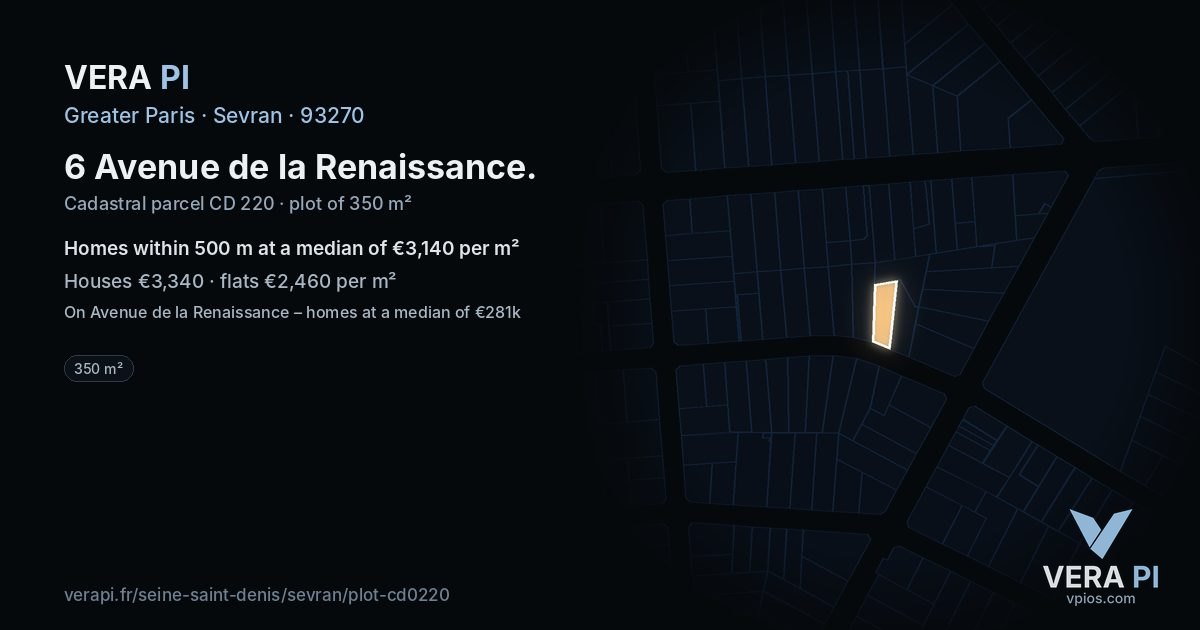 6 Avenue de la Renaissance, Sevran at night – the plot lit, the parcels around coloured by the prices near them