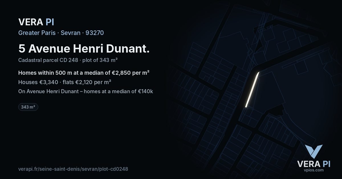 5 Avenue Henri Dunant, Sevran at night – the plot lit, the parcels around coloured by the prices near them