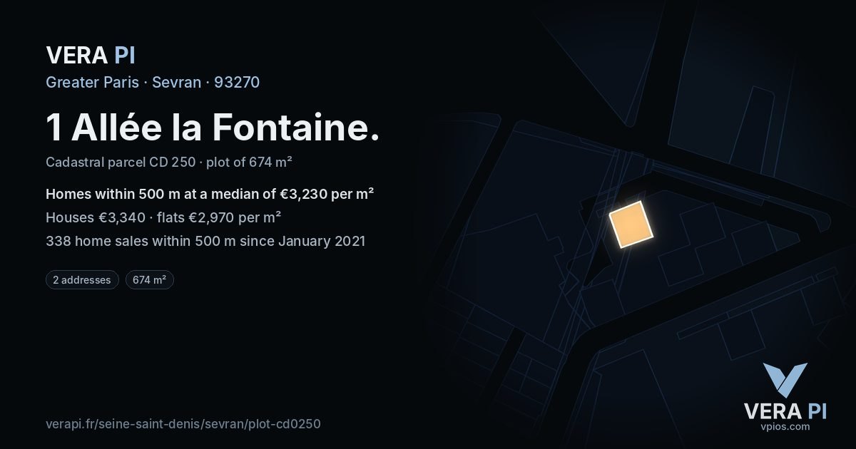1 Allée la Fontaine, Sevran at night – the plot lit, the parcels around coloured by the prices near them