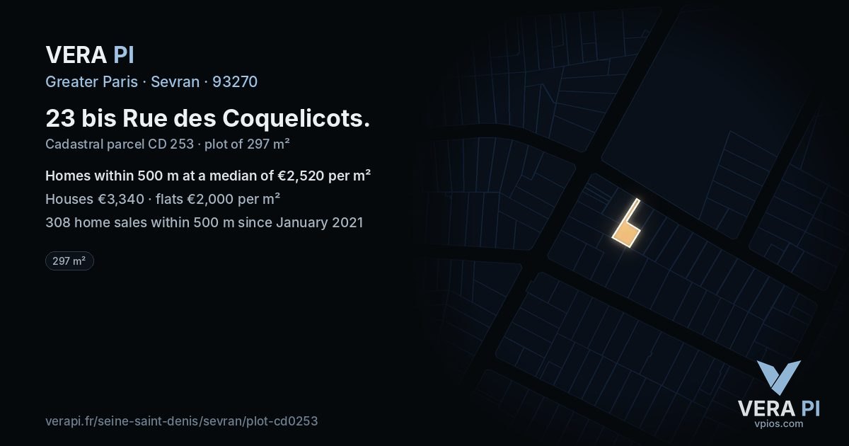 23 bis Rue des Coquelicots, Sevran at night – the plot lit, the parcels around coloured by the prices near them