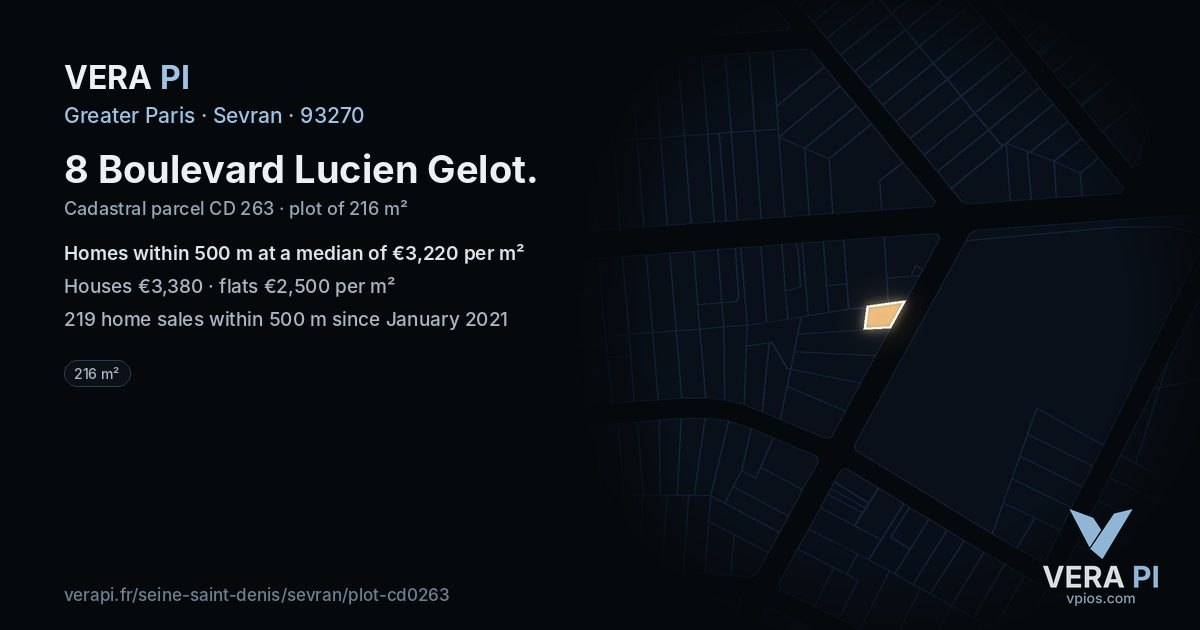 8 Boulevard Lucien Gelot, Sevran at night – the plot lit, the parcels around coloured by the prices near them