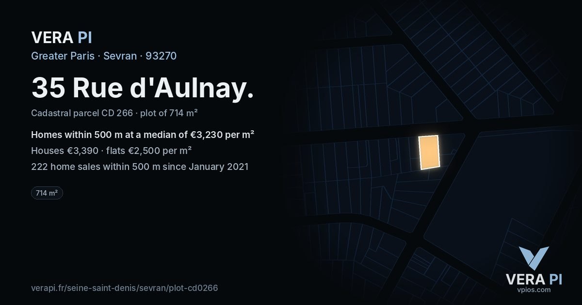 35 Rue d'Aulnay, Sevran at night – the plot lit, the parcels around coloured by the prices near them