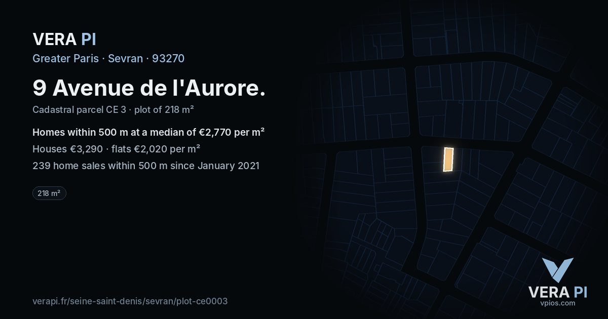 9 Avenue de l'Aurore, Sevran at night – the plot lit, the parcels around coloured by the prices near them