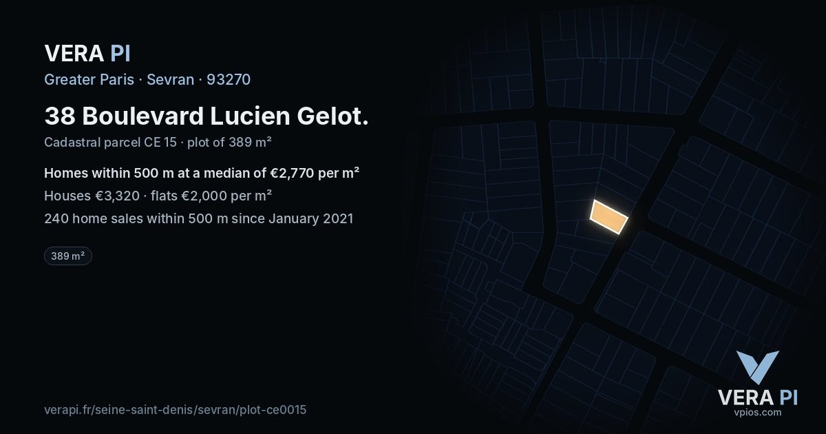 38 Boulevard Lucien Gelot, Sevran at night – the plot lit, the parcels around coloured by the prices near them
