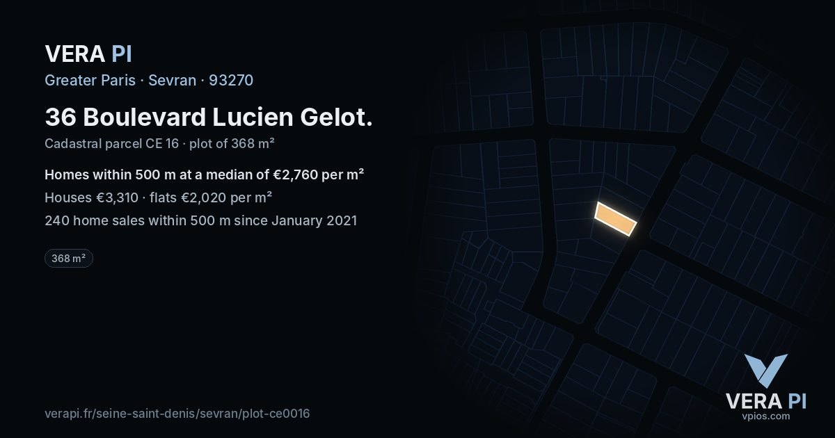 36 Boulevard Lucien Gelot, Sevran at night – the plot lit, the parcels around coloured by the prices near them