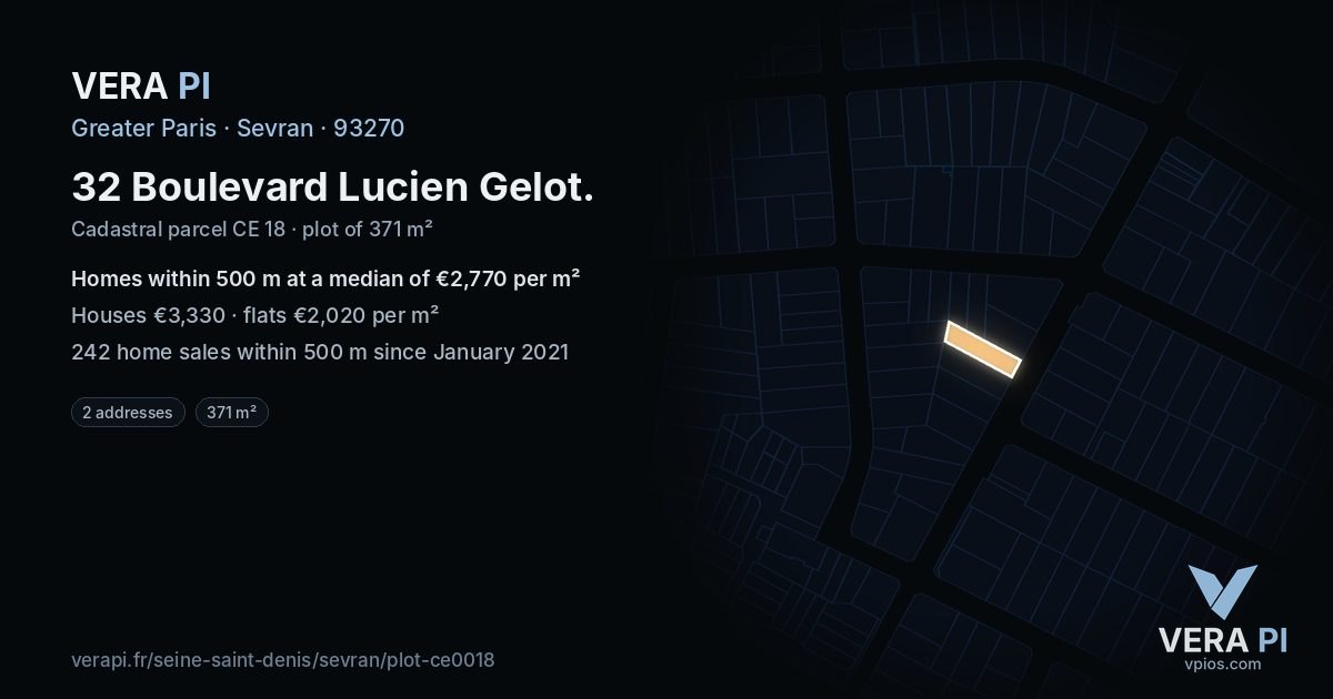 32 Boulevard Lucien Gelot, Sevran at night – the plot lit, the parcels around coloured by the prices near them