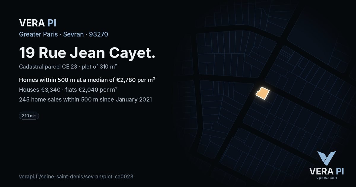 19 Rue Jean Cayet, Sevran at night – the plot lit, the parcels around coloured by the prices near them