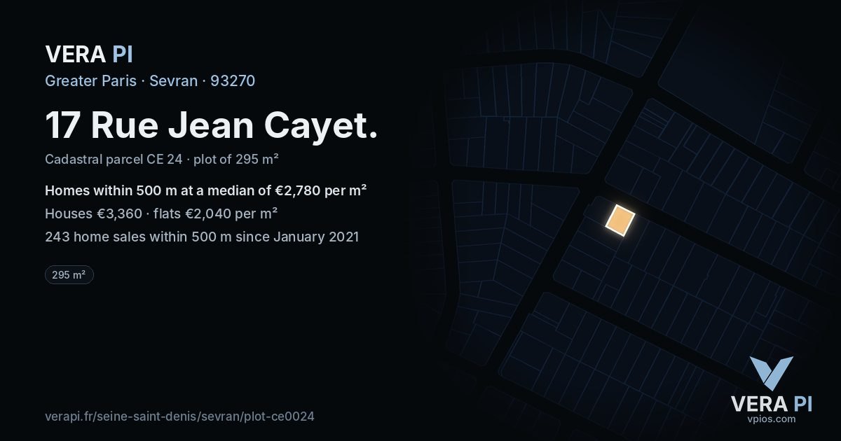 17 Rue Jean Cayet, Sevran at night – the plot lit, the parcels around coloured by the prices near them