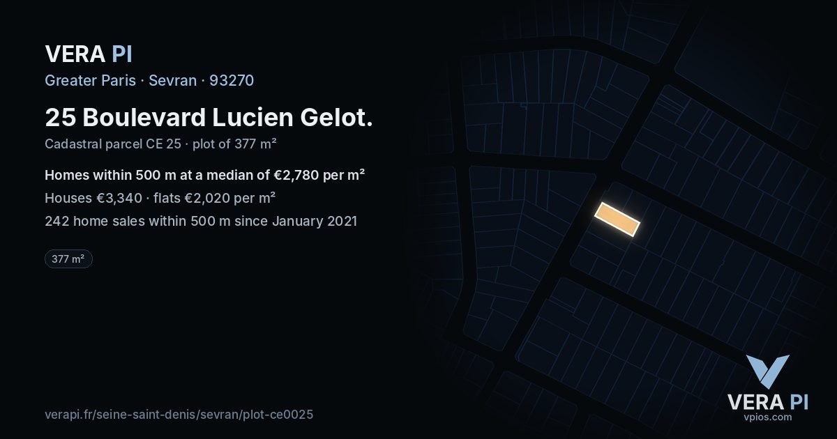25 Boulevard Lucien Gelot, Sevran at night – the plot lit, the parcels around coloured by the prices near them